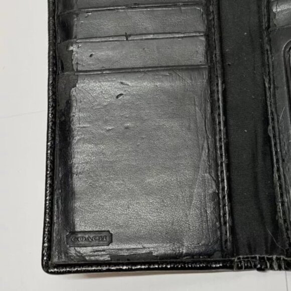 Coach Vintage Signature Snap Front Wallet Black Gray Canvas Leather Cardholder - Picture 12 of 15